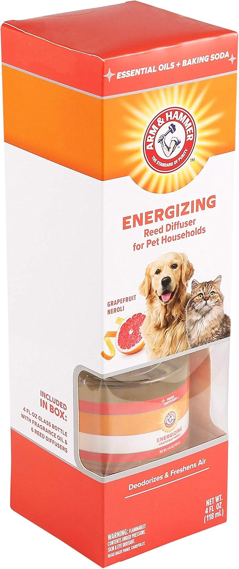 for Pets Energizing Reed Diffuser - 4 FL Oz Grapefruit Neroli for Effective Pet Odor Elimination