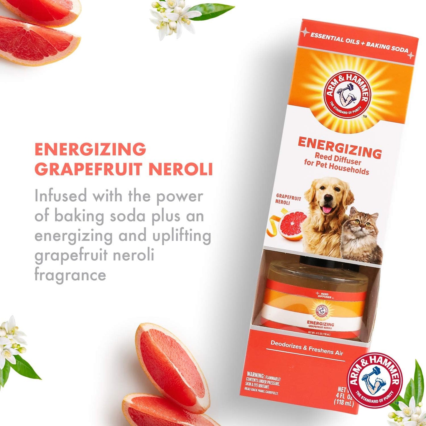 for Pets Energizing Reed Diffuser - 4 FL Oz Grapefruit Neroli for Effective Pet Odor Elimination