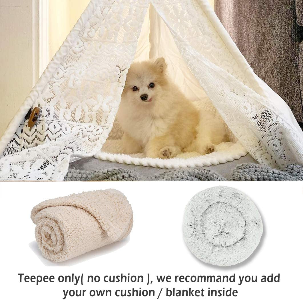 Portable Pet Teepee Bed for Dogs and Cats - 24 Inch Lace Style Tent Without Cushion