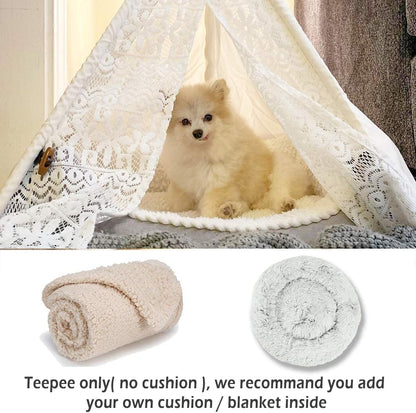 Portable Pet Teepee Bed for Dogs and Cats - 24 Inch Lace Style Tent Without Cushion