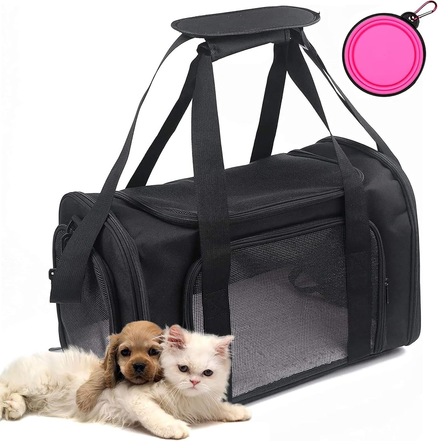 Portable Pet Carrier Bag for Dogs and Cats - Collapsible Travel Bag for Small Pets, Airline Approved, Breathable and Durable Fabric, Black