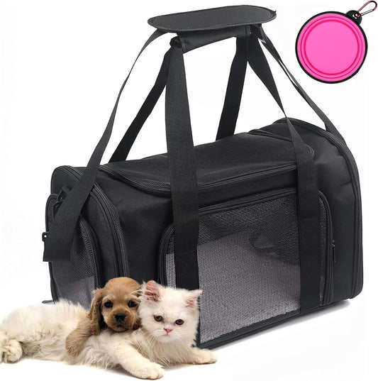 Portable Pet Carrier Bag for Dogs and Cats - Collapsible Travel Bag for Small Pets, Airline Approved, Breathable and Durable Fabric, Black