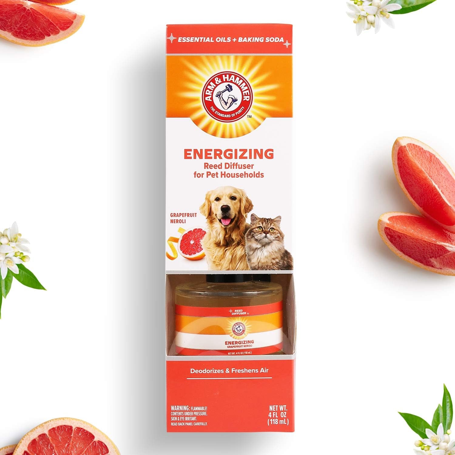 for Pets Energizing Reed Diffuser - 4 FL Oz Grapefruit Neroli for Effective Pet Odor Elimination
