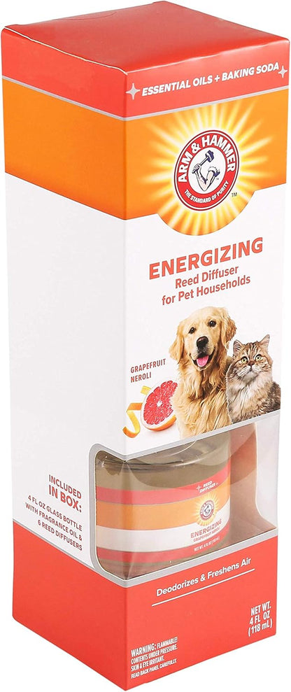 for Pets Energizing Reed Diffuser - 4 FL Oz Grapefruit Neroli for Effective Pet Odor Elimination