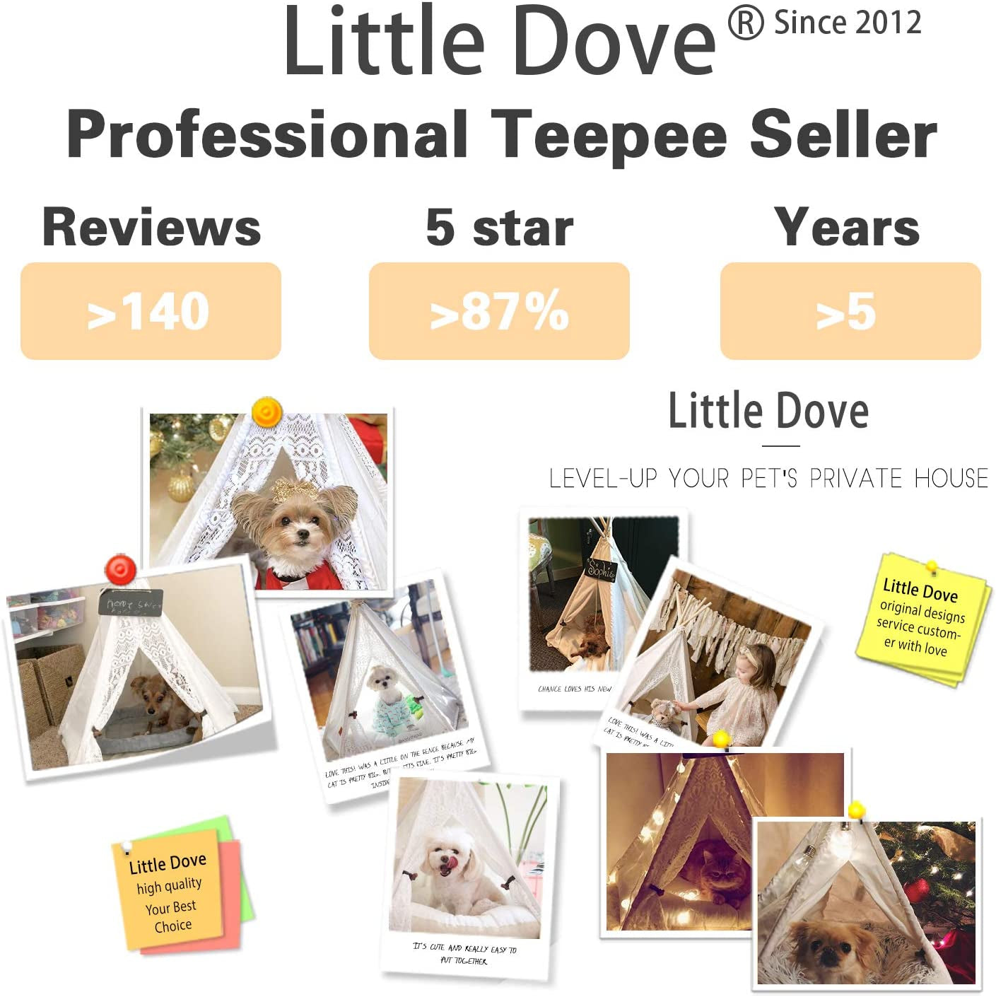 Portable Pet Teepee Bed for Dogs and Cats - 24 Inch Lace Style Tent Without Cushion